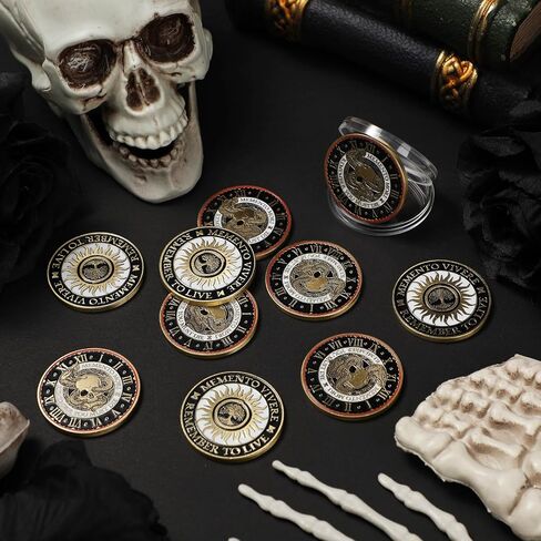 Misdary 20 Pcs Memento Mori Coin Memento Vivere Reminder Token Metal Skull Challenge Coin Medallion Stoicism Gift Challenge Stoic Reminder Pendant for Practice Stoic (Classic Style,Copper) in Saudi Arabia