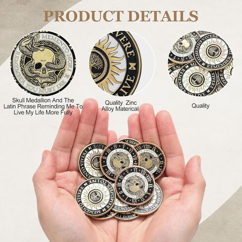 Misdary 20 Pcs Memento Mori Coin Memento Vivere Reminder Token Metal Skull Challenge Coin Medallion Stoicism Gift Challenge Stoic Reminder Pendant for Practice Stoic (Classic Style,Copper) in Saudi Arabia