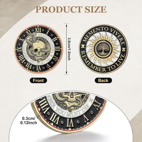 Misdary 20 Pcs Memento Mori Coin Memento Vivere Reminder Token Metal Skull Challenge Coin Medallion Stoicism Gift Challenge Stoic Reminder Pendant for Practice Stoic (Classic Style,Copper) in Saudi Arabia