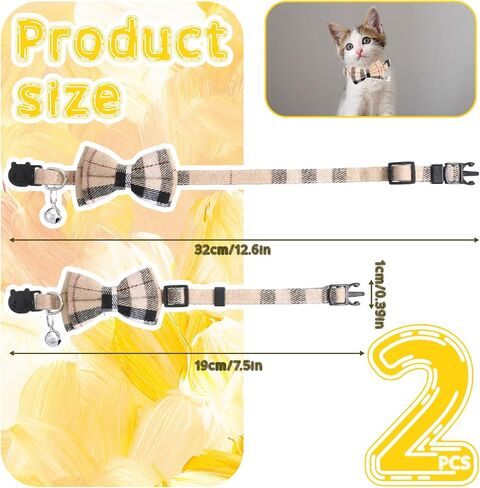 2 PCS Cat Cat Twhible مع أجراس كات طوق الانفصال اللطيف بوتي بلود الياقات مع إكسسوارات هريرة قابلة للتعديل ناعمة للقطط الداخلية والحيوانات الأليفة الصغيرة in Saudi Arabia