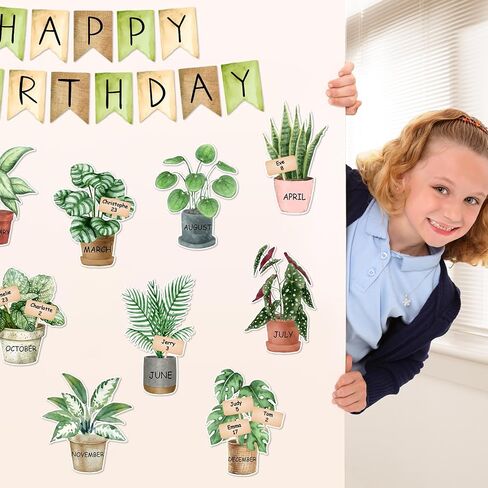 65 PCS Greenery Greenery Birthday Bulletin Board Decoration مجموعة ألوان مائية محفوظة بوعاء القطع مرة أخرى in Saudi Arabia