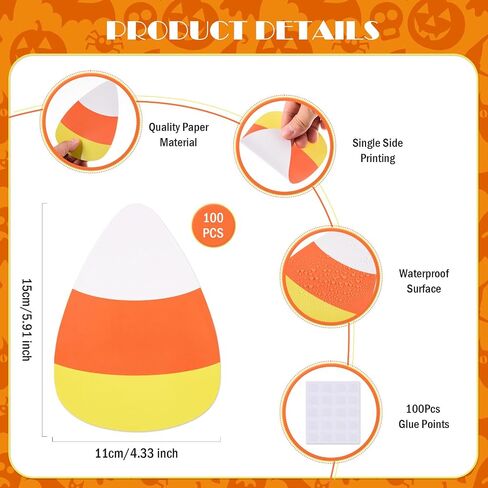 FOBSME 100 PCS Halloween Candy Corn Clutouts 5.91x4.33 inch paper paper corny corn die cuts halloween board decorations with glue points for diy class class cholar school window decor in Saudi Arabia