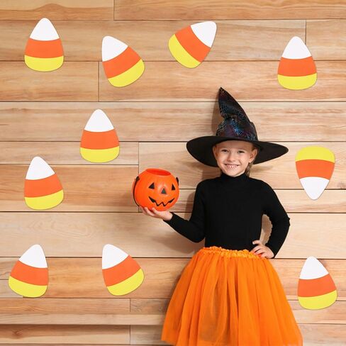 FOBSME 100 PCS Halloween Candy Corn Clutouts 5.91x4.33 inch paper paper corny corn die cuts halloween board decorations with glue points for diy class class cholar school window decor in Saudi Arabia