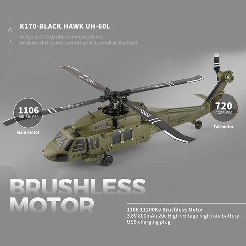 WL K170 Blackk Hawk UH-60L 170 ، Helicopters RC العسكرية للبالغين ، 2.4G 4CH Flybarless RC Helicopter مع خنق اليد اليمنى واليسر in Saudi Arabia