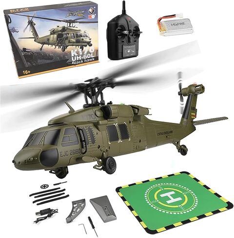 WL K170 Blackk Hawk UH-60L 170 ، Helicopters RC العسكرية للبالغين ، 2.4G 4CH Flybarless RC Helicopter مع خنق اليد اليمنى واليسر in Saudi Arabia