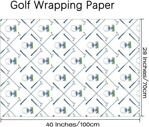 WAPLIGHAL Golf Wrapping Paper for Kids Men - Blue Golf Club and Ball Design - 28 x 40 Inches - Perfect for Birthdays, Holidays, and Father’s Day in Kuwait