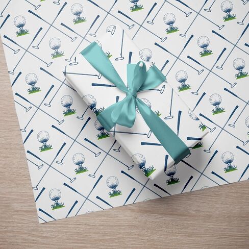 WAPLIGHAL Golf Wrapping Paper for Kids Men - Blue Golf Club and Ball Design - 28 x 40 Inches - Perfect for Birthdays, Holidays, and Father’s Day in Kuwait