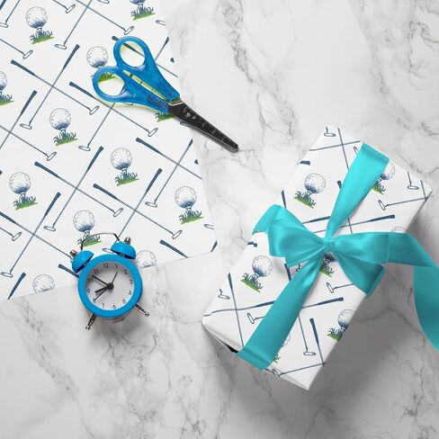 WAPLIGHAL Golf Wrapping Paper for Kids Men - Blue Golf Club and Ball Design - 28 x 40 Inches - Perfect for Birthdays, Holidays, and Father’s Day in Kuwait