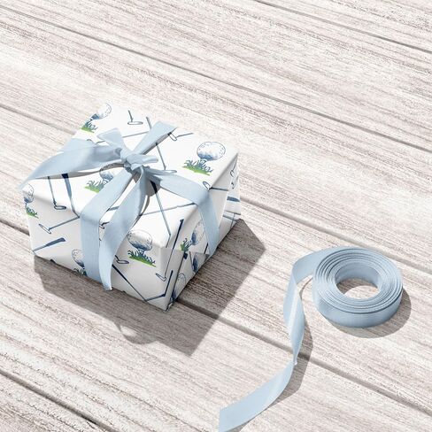 WAPLIGHAL Golf Wrapping Paper for Kids Men - Blue Golf Club and Ball Design - 28 x 40 Inches - Perfect for Birthdays, Holidays, and Father’s Day in Kuwait