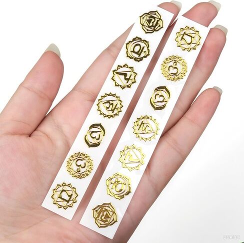 Lumisoul 5 PCs شقرا رمز أنماط ملصقات معدنية ، أقراص محفورة للنحاس من 7 قطع ، 1-1.3 سم شارات الطاقة اليوغا ريكي ، بقع نحاسية محفورة للشفاء ، الشبكة البلورية ، ديكور التأمل in Saudi Arabia