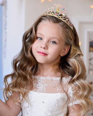 Sweetv Tiaras for Little Girls ، Princess Gold Crown for Flower Fairy ، عصابة Tinkerbell للأطفال ، وشعر Rhinestone للطفل ، وملحقات الشعر للفتيات Halloween Cosplay in Kuwait