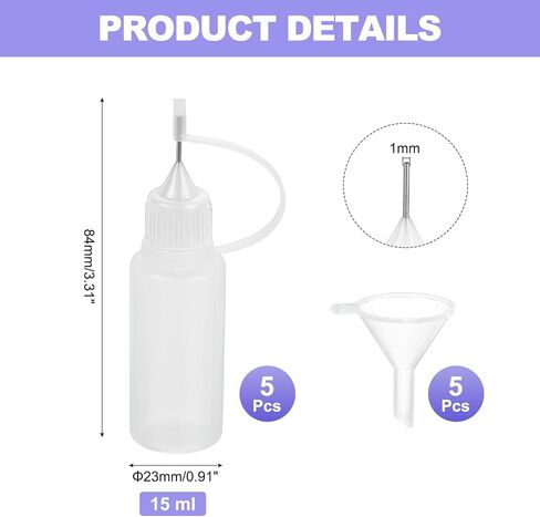 Meccanixity 5pcs زجاجة الضغط على إبرة الإبرة ، 15 مل/0.51 أوقية أونصة زجاجة غراء غراء بلاستيك زجاجة غراء سائل بلاستيكي للحرف الورقية واللوحة والزيت والحبر (الأسود ، مع 5 مسار) in Saudi Arabia