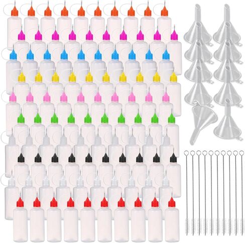 100 Pcs 10 ML Mini Needles Precision Tip Applicator,Fine Tip Applicator Bottle Glue Bottle Needle Squeeze Glue for Ink Liquid Oil DIY Crafts,Quilling Acrylic Painting,with 10 Funnel 10 Brush(10 Color) in Saudi Arabia