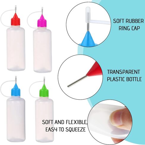 100 Pcs 10 ML Mini Needles Precision Tip Applicator,Fine Tip Applicator Bottle Glue Bottle Needle Squeeze Glue for Ink Liquid Oil DIY Crafts,Quilling Acrylic Painting,with 10 Funnel 10 Brush(10 Color) in Saudi Arabia