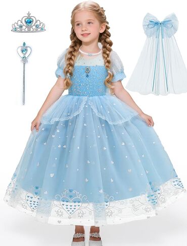 AntDesign Princess Dresses for Girls with Crown Wand Bow Trailing Drag Princess Costumes for Party Cosplay in Saudi Arabia