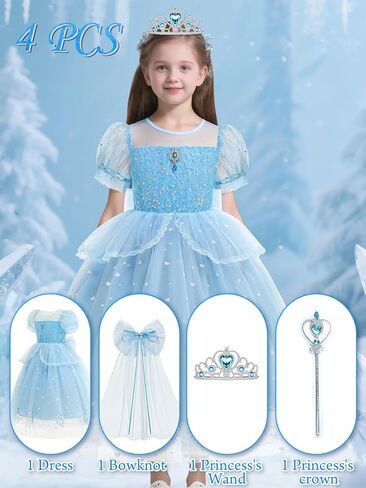 AntDesign Princess Dresses for Girls with Crown Wand Bow Trailing Drag Princess Costumes for Party Cosplay in Saudi Arabia