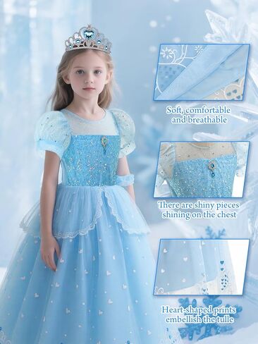 AntDesign Princess Dresses for Girls with Crown Wand Bow Trailing Drag Princess Costumes for Party Cosplay in Saudi Arabia