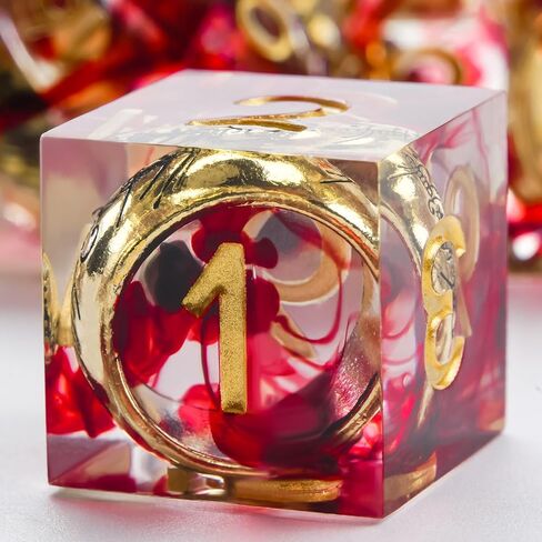 DND Dice Set 7-Pcs, Lord of The Rings Style Resin Dice Polyhedral Resin Sharp Edge Dice Set with Gift Box, Playing Game for Dungeons and Dragons RPG MTG Table Games（Green Dice） in Saudi Arabia