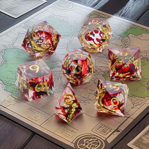 DND Dice Set 7-Pcs, Lord of The Rings Style Resin Dice Polyhedral Resin Sharp Edge Dice Set with Gift Box, Playing Game for Dungeons and Dragons RPG MTG Table Games（Green Dice） in Saudi Arabia