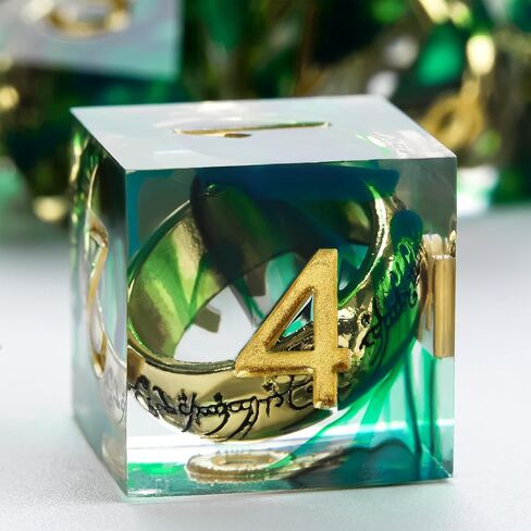 DND Dice Set 7-Pcs, Lord of The Rings Style Resin Dice Polyhedral Resin Sharp Edge Dice Set with Gift Box, Playing Game for Dungeons and Dragons RPG MTG Table Games（Green Dice） in Saudi Arabia
