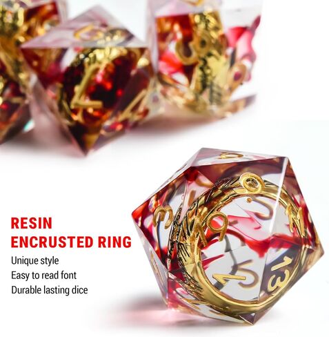 DND Dice Set 7-Pcs, Lord of The Rings Style Resin Dice Polyhedral Resin Sharp Edge Dice Set with Gift Box, Playing Game for Dungeons and Dragons RPG MTG Table Games（Green Dice） in Saudi Arabia