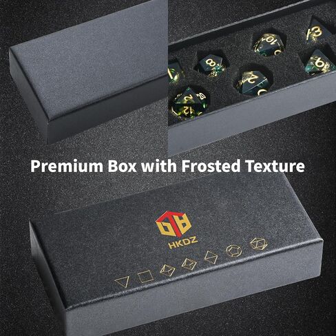 DND Dice Set 7-Pcs, Lord of The Rings Style Resin Dice Polyhedral Resin Sharp Edge Dice Set with Gift Box, Playing Game for Dungeons and Dragons RPG MTG Table Games（Green Dice） in Saudi Arabia