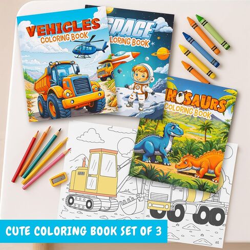 Fun Coloring Books for Kids Set of 3 – Exciting Dinosaur, Space & Trucks Coloring Book for Boys Ages 4–8 – Easy to Color Gift for Your Creative Little One (Girls) (Boys) in Saudi Arabia