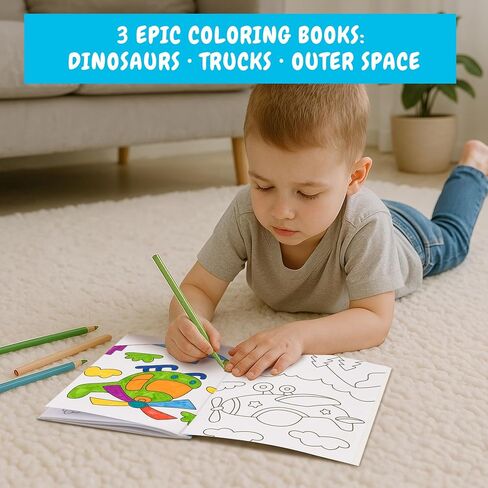 Fun Coloring Books for Kids Set of 3 – Exciting Dinosaur, Space & Trucks Coloring Book for Boys Ages 4–8 – Easy to Color Gift for Your Creative Little One (Girls) (Boys) in Saudi Arabia