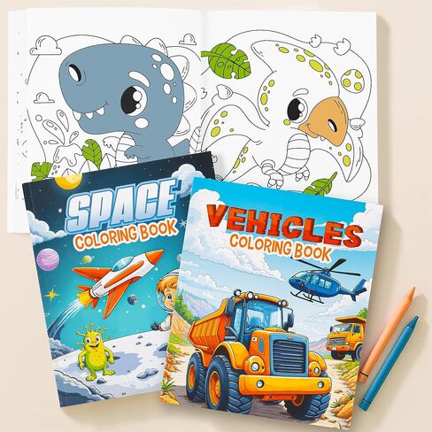 Fun Coloring Books for Kids Set of 3 – Exciting Dinosaur, Space & Trucks Coloring Book for Boys Ages 4–8 – Easy to Color Gift for Your Creative Little One (Girls) (Boys) in Saudi Arabia