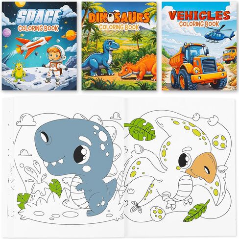 Fun Coloring Books for Kids Set of 3 – Exciting Dinosaur, Space & Trucks Coloring Book for Boys Ages 4–8 – Easy to Color Gift for Your Creative Little One (Girls) (Boys) in Saudi Arabia