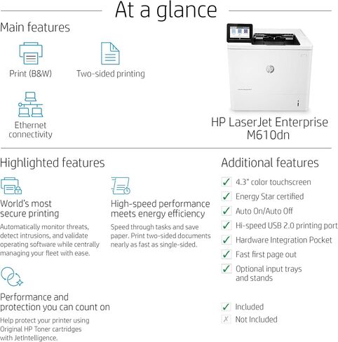 HP LaserJet Enterprise M610DN Monochrome Duplex Printer (7PS82A) (متجدد) in Saudi Arabia