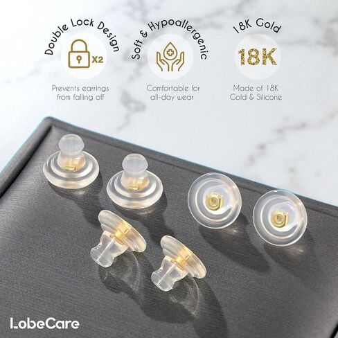 Earring Backs, 18K Gold Silicone Locking Replacement Earring Backs for Studs, Secure Backs for Droopy Ears, Soft Hypoallergenic Design for Daily Comfort, 16 PCS in Kuwait