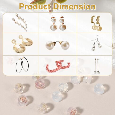 uxcell 12pcs Earring Backs, Silicone Clear Earring Backs Replacements Making Kit Locking Secure Earrings Back for Studs Droopy Earrings for Women Men, Golden in Saudi Arabia