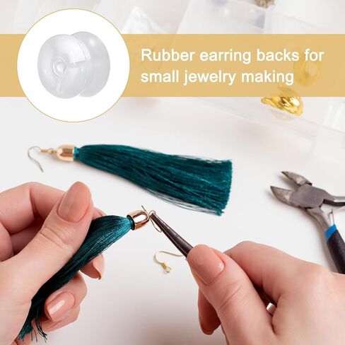 uxcell 12pcs Earring Backs, Silicone Clear Earring Backs Replacements Making Kit Locking Secure Earrings Back for Studs Droopy Earrings for Women Men, Golden in Saudi Arabia