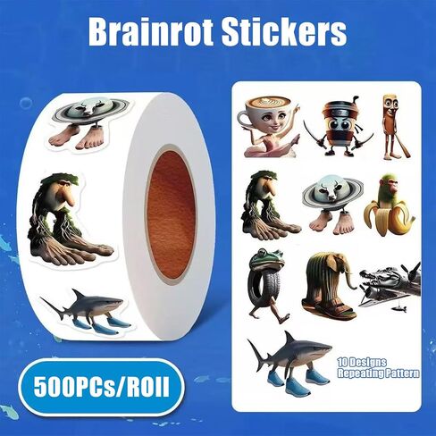 100pcs ملصقات كبيرة من البكر التونغ ساهور ، 2.4 "-3 بوصة ترالاليرو ترالالا الدماغ الإيطالي لزجاجة الماء ، وأجهزة الكمبيوتر المحمولة ، وفضلات حفلات الأطفال in Kuwait