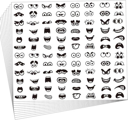 960pcs ملصقات الفم السوداء للعين ، 48 تصميمات تعبير كرتون على وجه الكأس لكوب سجل القصاصات الفنية الزخرفة DIY in Saudi Arabia
