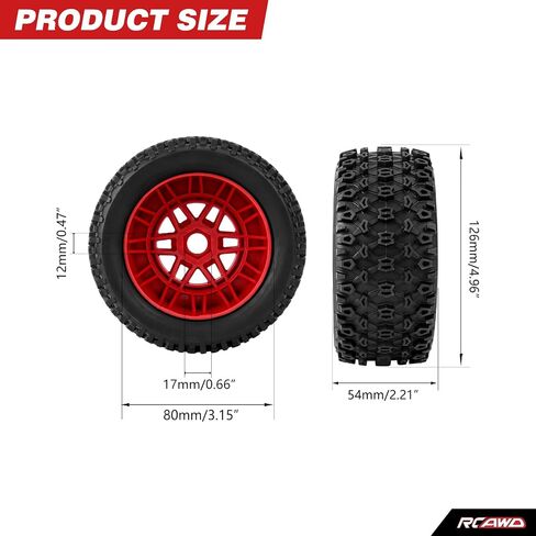 RCAWD 1/8 1/7 RC Short Course Truck & Buggy 17mm hex Adapter ، OD 126mm Wheels Pre-Glued Wheels ، for Traxxas UDR ، Arrma Mojave 4S 6S ، Losi TLR ، Hobao ، Xray ، Serpent 8SC ، FSR ATOM ، Tekno Progrades in Saudi Arabia
