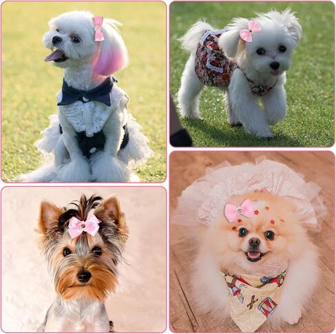Dog Bows, 20 Pcs Cute Dog Hair Bows with Rubber Bands Pink Dogs Accessories Mix Style Lace Rhinestone Pearls Puppy Bow for Furry Cat Puppy Pet in Saudi Arabia