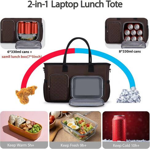 Women Laptop حقيبة مع مقصورة غداء معزولة ، حقيبة كمبيوتر عمل 15.6 '' المعلمين ، حقيبة كتف كبيرة مقاومة للماء مع جيوب متعددة للمكتب/الكلية/السفر الأسود in Kuwait