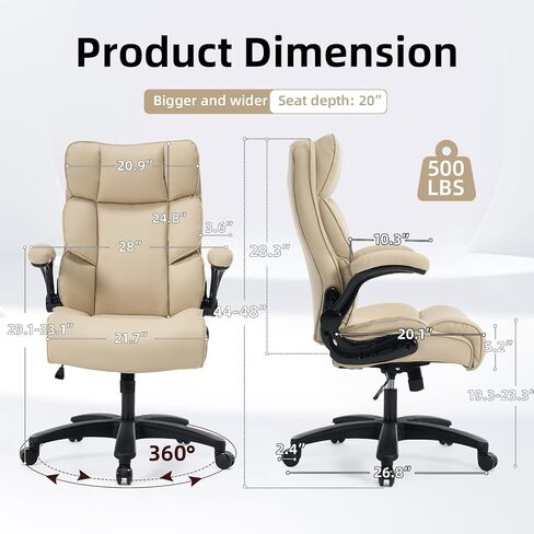 Big and Tall Office Chair 500lbs Wide Seat Executive Office Desk Chair High-Back Office Task Chair with Foot Rest, Ergonomic Lumbar Support Computer Office Chairs for Heavy People(Brown) in Saudi Arabia
