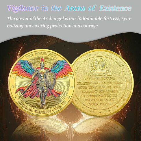 8Pcs Archangel Michael Watches Over Us Challenge Coin — Inspirational Religious Collectible Coin — Religious Prayer Coin — Perfect for Christian Church School, Friends and Family(Golden) in Kuwait
