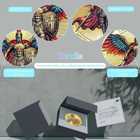 8Pcs Archangel Michael Watches Over Us Challenge Coin — Inspirational Religious Collectible Coin — Religious Prayer Coin — Perfect for Christian Church School, Friends and Family(Golden) in Kuwait