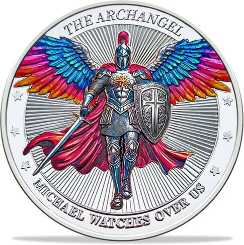 8Pcs Archangel Michael Watches Over Us Challenge Coin — Inspirational Religious Collectible Coin — Religious Prayer Coin — Perfect for Christian Church School, Friends and Family(Golden) in Kuwait