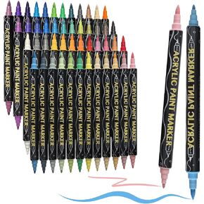 Markers for Adult Coloring Books No Bleeding, Dual Tip Acrylic Paint Markers, Brush & Fine Tip, Art Supplies for Rock Painting, Plastic, Wood, Canvas & Outdoor Projects (24 Colors) in Saudi Arabia