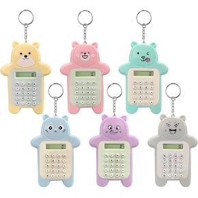 6 Pcs Portable Mini Calculator Keychain,8-Digit LCD Display Cartoon Bear Calculator for Home Office Kids and Adults in Saudi Arabia