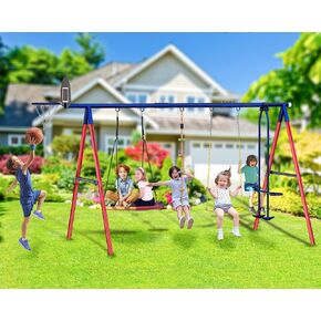 Swing Sets for Backyard, 5 in 1 Swingset Outdoor for Backyard for Kids 3-12, Outdoor Kids Metal Swing Set with 3 Swings, Glider and Basketball Hoop in Saudi Arabia