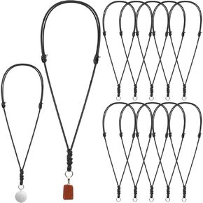 10pcs قلادة القلادة سلك قلادة سوداء قابلة للتعديل قلادة حبل الجلود للرجال ، قلادة قلادة مصنوعة يدوياً مصنوعة يدويًا مع حلقة معدنية للتعليق الحبل (12-25 بوصة) in Kuwait