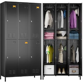 Upgrade 3 Doors Metal Storage Lockers for Employees, Industrial Steel Storage Locker with Hooks & Air Hole for Gym,School,Garage,Office,Assembly Required,Black in Kuwait