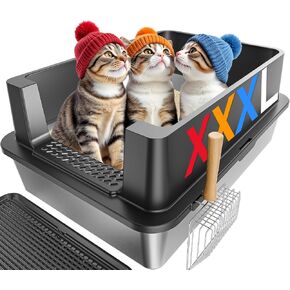 Stainless Steel Litter Box - 28" Extra Large XXXL Cat Litter Box with High Sides, Non-Sticky & Anti-Leakage for Big Cats/Multiple Cats, Includes Heavy Duty Metal Scoop, Grey in Saudi Arabia