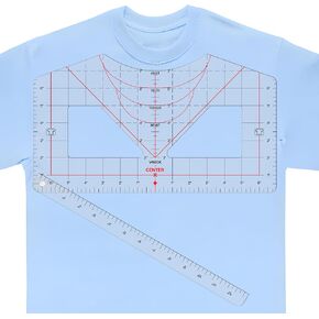 1PCS T Shirt Alignment Tool, Transparent V-Neck/Round PVC Ruler for Embroidery-Logo, Shirting Measurement Tool Placement Center Design, T-Shirt Ruler Guide for Alignment, T Shirt Rulers Guide in Kuwait